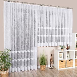 Firanka żakardowa gotowa na żabki WIKTORIA 300x250 biała