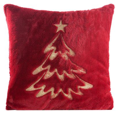 Poszewka dekoracyjna świąteczna 45x45 Eurofirany bordowa futerkowa haftowana choinka