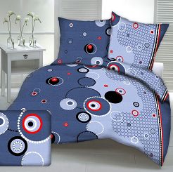 Pościel z kory 200x220 wzór okręgi na błękicie