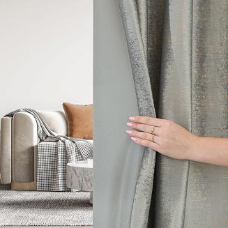 Zasłona gotowa na przelotkach ELEONORA 140x250 jasnoszara ze złotym nadrukiem