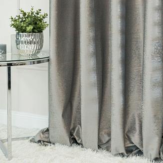 Zasłona gotowa na przelotkach ELEONORA 140x250 jasnoszara ze złotym nadrukiem