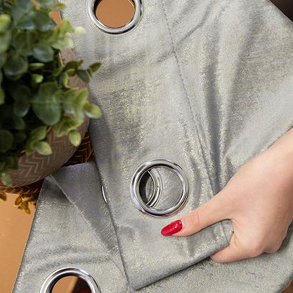 Zasłona gotowa na przelotkach ELEONORA 140x250 jasnoszara ze złotym nadrukiem