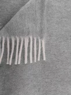 Koc wełniany 100% wełna jednobarwny z frędzlami szary