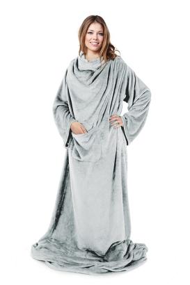 Koc z rękawami z miękkiego polaru TV 150x180 Eurofirany srebrny