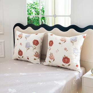 Pościel satynowa 180x200 kremowa beżowa rude szare kwiaty