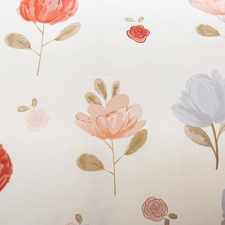 Pościel satynowa 180x200 kremowa beżowa rude szare kwiaty