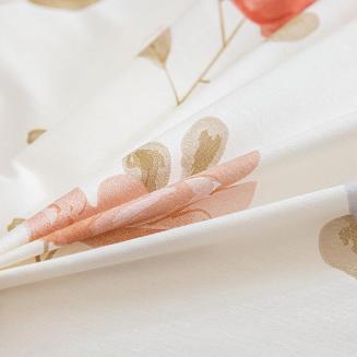 Pościel satynowa 180x200 kremowa beżowa rude szare kwiaty