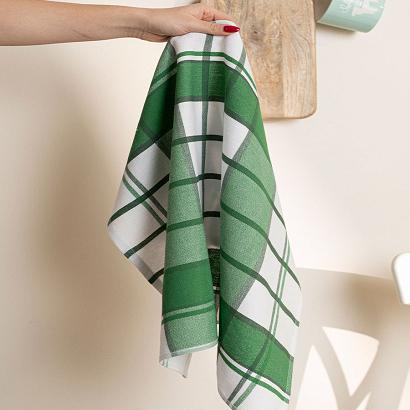 Ścierka kuchenna bawełna egipska KRATI 50x70 kratka biała zielona