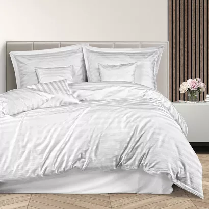 Pościel satyna bambusowo-bawełniana STRIPE WHITE 160x200 Darymex jednokolorowa biała