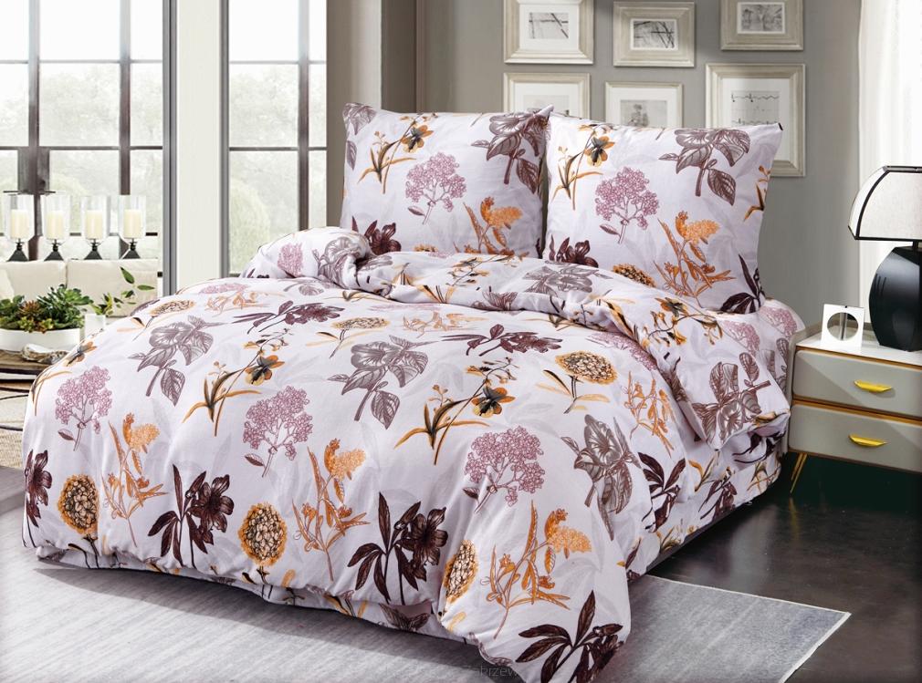 Pościel polarowa 160x200 welur szara ruda bordowa jesienne kwiaty