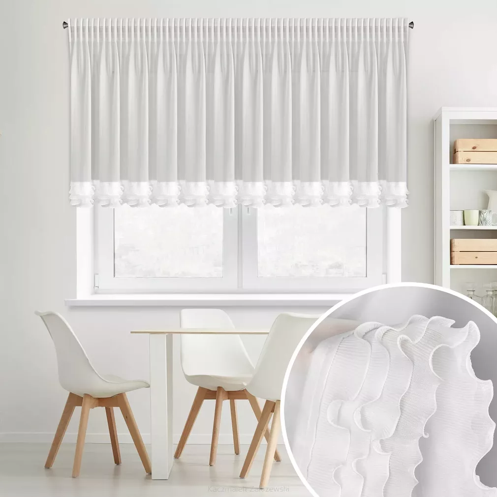 Firana gotowa na taśmie LUISA 400x80 Eurofirany  biała z falbanami na dole
