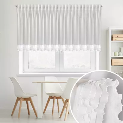 Firana gotowa na taśmie LUISA 400x80 Eurofirany  biała z falbanami na dole