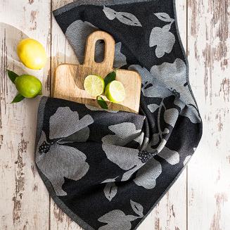 Ścierka kuchenna bawełna egipska SOFIKO 50x70 kwiaty czarna szara