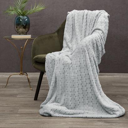 Koc narzuta ZOE 150x200 Eurofirany srebrny wytłaczany wzór