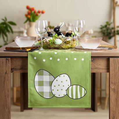 Bieżnik dekoracyjny WIOSNA 35x140 Eurofirany zielony wielkanocne pisanki