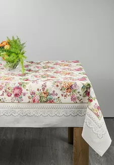 Obrus dekoracyjny gobelin 140x180 Eurofirany srebrny w róże