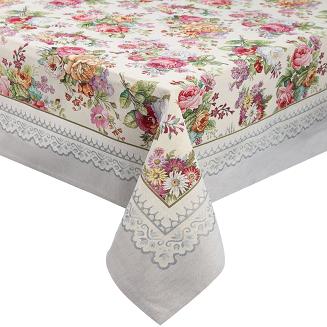 Obrus dekoracyjny gobelin 140x180 Eurofirany srebrny w róże