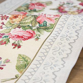 Obrus dekoracyjny gobelin 140x180 Eurofirany srebrny w róże