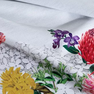 Obrus dekoracyjny SUMMER3 140x180 Eurofirany naturalny czerwone żółte ogrodowe kwiaty