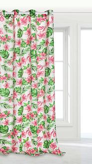 Biała Zasłona Do Salonu W Kwiaty 140x250 MONSTERA