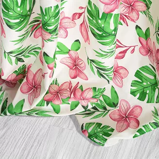 Biała Zasłona Do Salonu W Kwiaty 140x250 MONSTERA