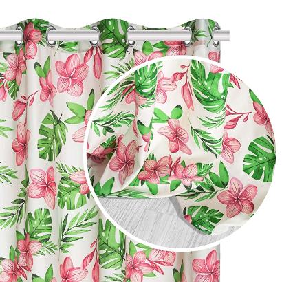 Zasłona gotowa na przelotkach MONSTERA 140x250 biała kwiaty monstery