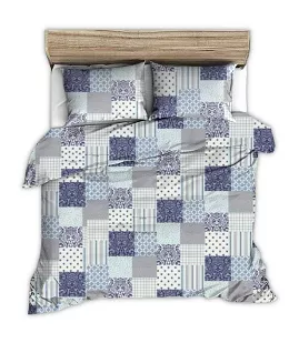 Pościel z kory 200x220 wzór granatowa morska kratka patchwork