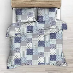 Pościel z kory 200x220 wzór granatowa morska kratka patchwork