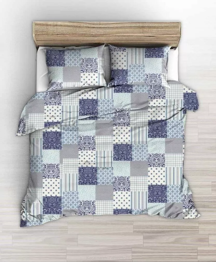 Pościel z kory 200x220 wzór granatowa morska kratka patchwork