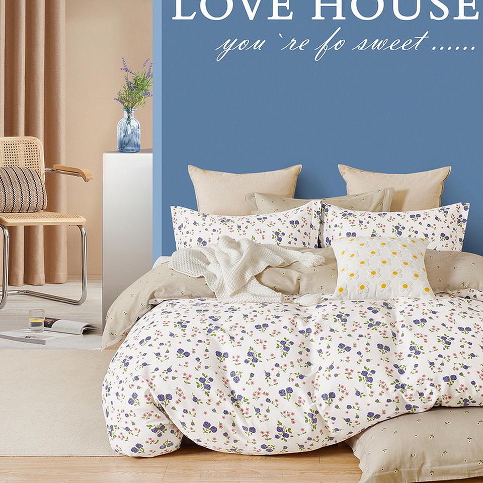 Pościel satynowa 140x200 kremowa beżowa fiołkowa łączka róże