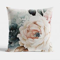 Poszewka dekoracyjna ALBA 40x40 welwetowa beżowa turkusowa piwonia