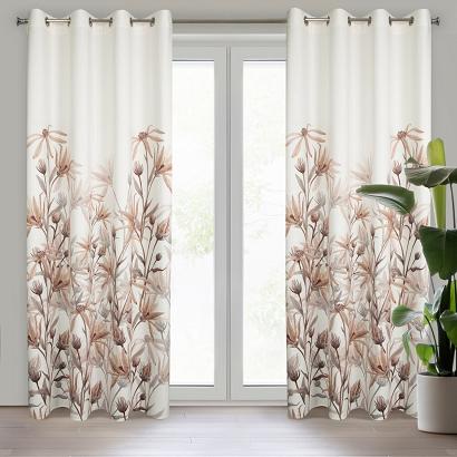 Zasłona gotowa na przelotkach INEZ 140x250 Eurofirany biała beżowa nostalgiczne kwiaty