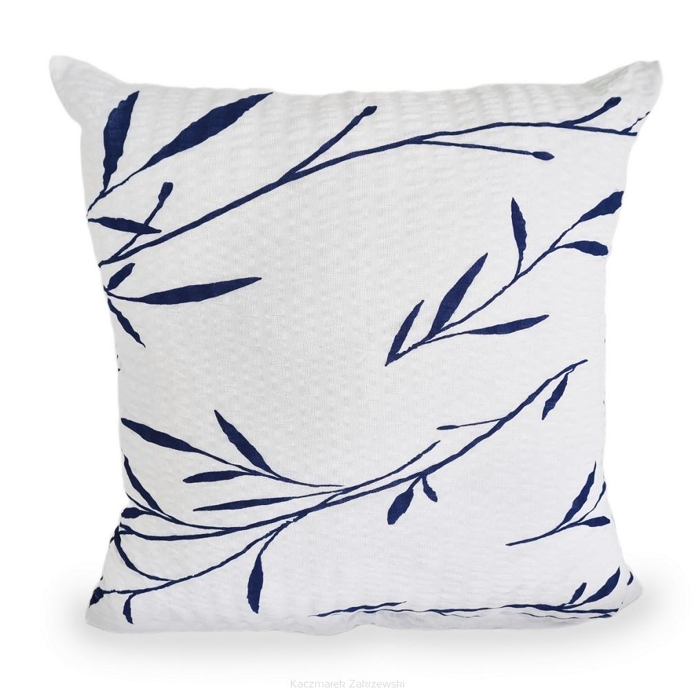 Poszewka z kory 40x40 biała granatowa herbaciane listki