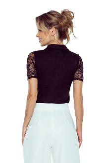 Bluzka damska z koronkowymi rękawami oraz kołnierzykiem Mela czarna