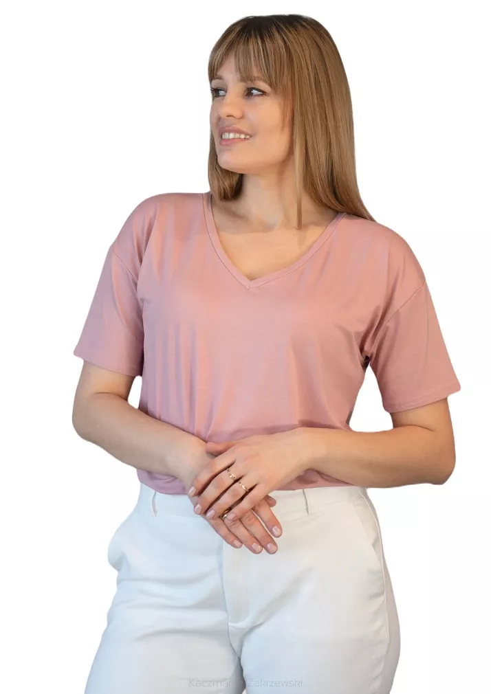 Koszulka damska oversize z krótkim rękawem PATTY różowa