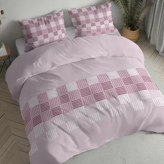 Pościel flanelowa 220x200 różowa geometryczna plecionka