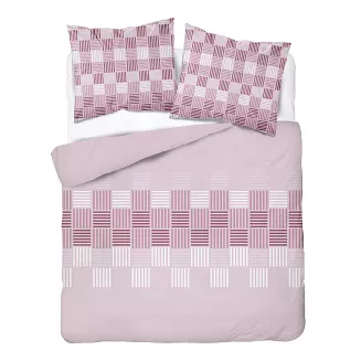 Pościel flanelowa 220x200 różowa geometryczna plecionka