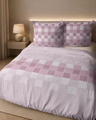 Pościel flanelowa 220x200 różowa geometryczna plecionka