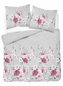 Pościel bawełniana 160x200 Detexpol szara w różowe kwiaty