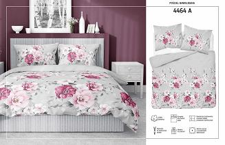 Pościel bawełniana 160x200 Detexpol szara w różowe kwiaty