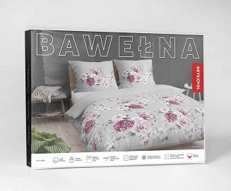 Pościel bawełniana 160x200 Detexpol szara w różowe kwiaty