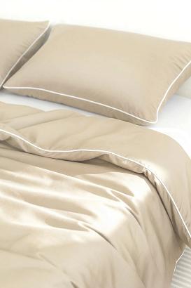 Pościel bambusowa 140x200 beżowa z białą bizą