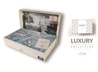 Pościel satyna bawełniana BELIZE 200x220 biała turkusowa w cętki PREMIUM