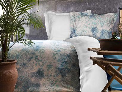 Pościel satyna bawełniana BELIZE 200x220 biała turkusowa w cętki PREMIUM