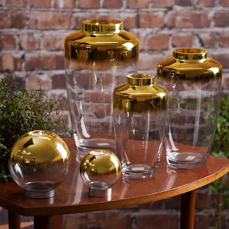Świecznik dekoracyjny ZOJA 10x10 Eurofirany złoty przezroczysty szklany kulisty