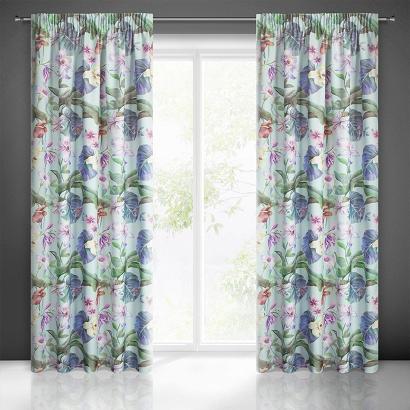 Zasłona gotowa na taśmie ALIA 140x270 Eurofirany różowa egzotyczne liście kwiaty