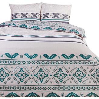 Pościel flanelowa 140x200 Darymex biała turkusowa w geometryczne śnieżynki