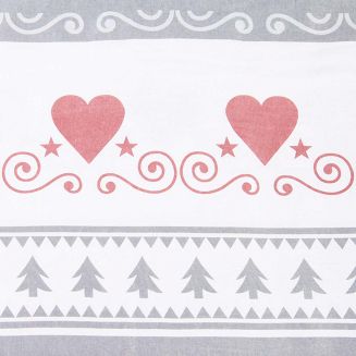 Pościel flanelowa FLANELOVE 160x200 szara w serca i choinki