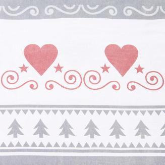 Pościel flanelowa FLANELOVE 160x200 szara w serca i choinki