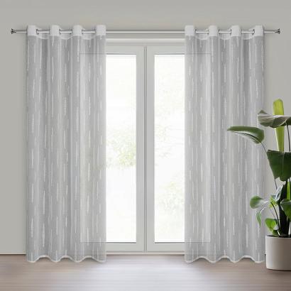 Zasłona gotowa na przelotkach ALENI 140x250 Eurofirany srebrna z aplikacja haftowanych pasów